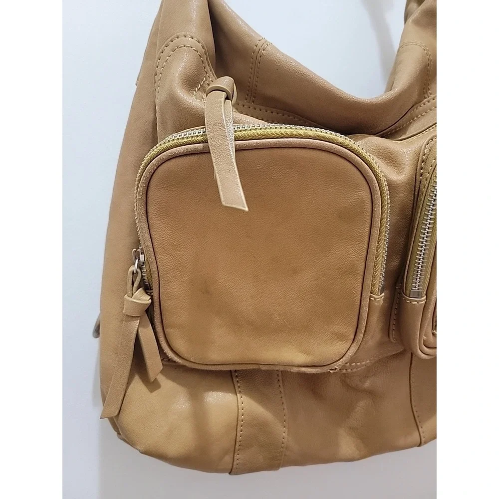 Chocolat Blu Pocket Hobo Bag Genuine Tan Leather Handbag Large Shoulder Purse